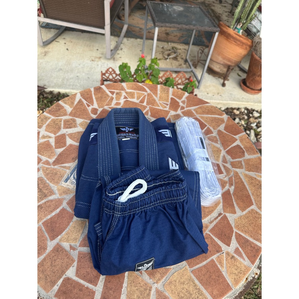 Elite Sports Kids BJJ Gi Blue Brazilian Jiu Jitsu Uniform Size C00 White Belt
